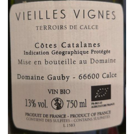 domaine gauby vieilles vignes blanc 2015 contre etiquette