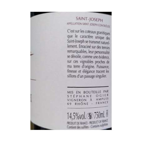 Domaine Stephane Ogier Saint Joseph Le Passage 2018 contre etiquette