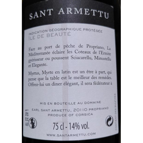 Domaine Sant Armettu Myrtus rouge 2017 contre etiquette