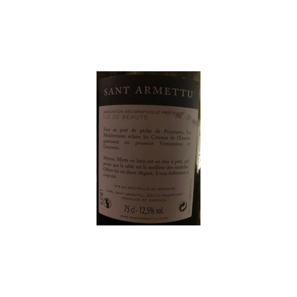 Domaine Sant Armettu Myrtus blanc sec 2018 contre etiquette