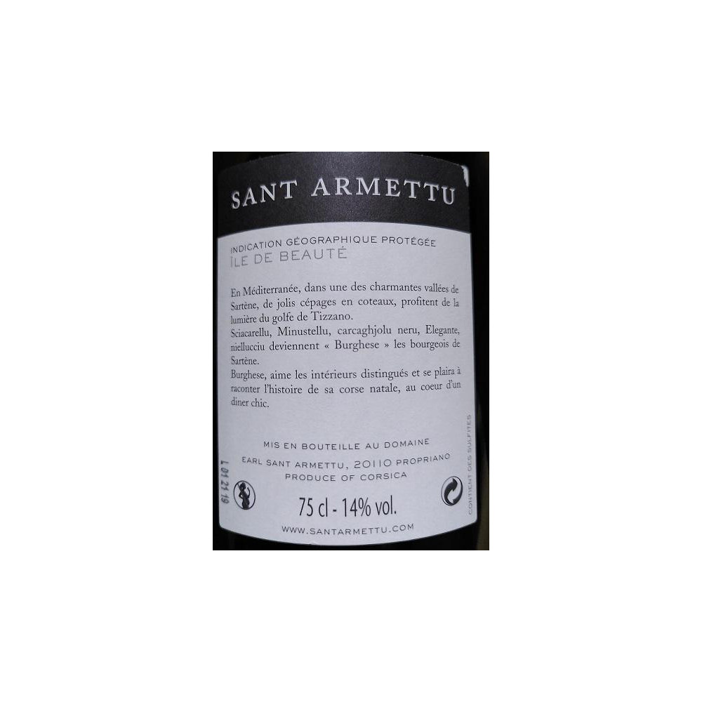 Domaine Sant Armettu IGP Burghese rouge 2017 contre etiquette