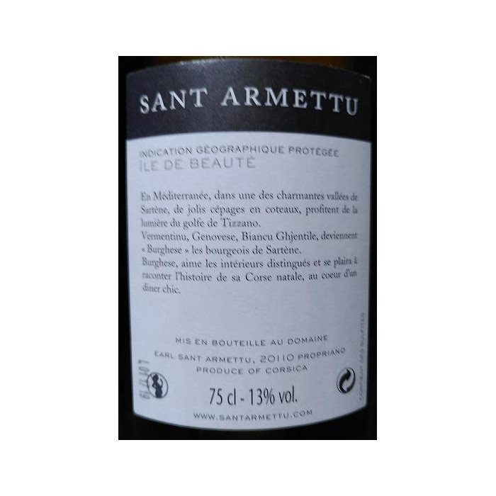 Domaine Sant Armettu Burghese blanc sec 2017 contre etiquette