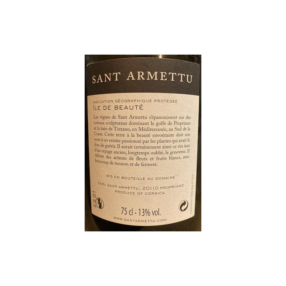 Domaine Sant Armettu Genovese blanc sec 2018 contre etiquette