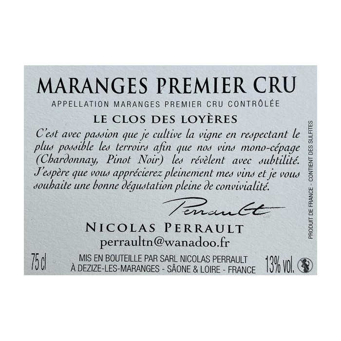 Domaine Nicolas Perrault Maranges 1er Cru "Les Loyères " red 2017
