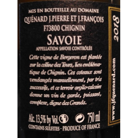 Domaine JP et JF Quenard Chignin Bergeron "Au Pied des Tours" (roussanne) blanc sec 2019 contre-etiquette