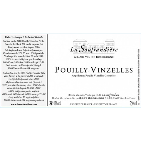 Bret Brothers Domaine La Soufrandière Pouilly-Vinzelles 2019 bouteille
