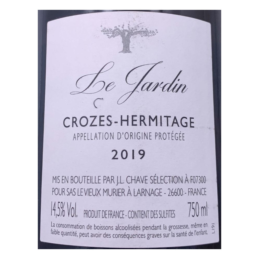 Le Vieux Murier Crozes Hermitage "Le Jardin" blanc sec 2019 contre etiquette