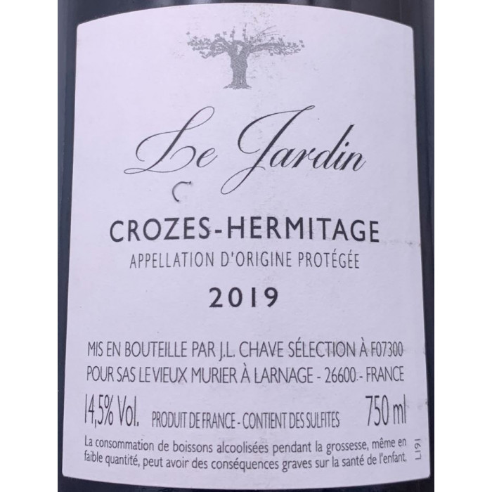 Le Vieux Murier Crozes Hermitage "Le Jardin" blanc sec 2019 contre etiquette