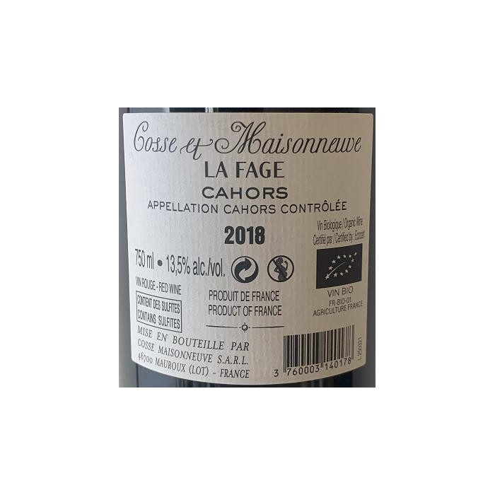 Domaine Cosse-Maisonneuve Cahors "La Fage" red 2018