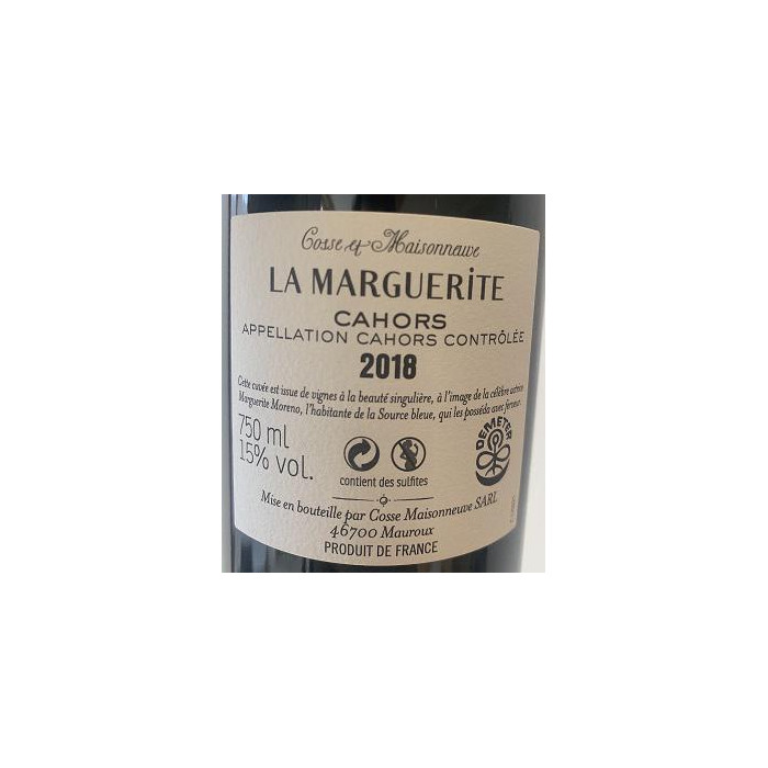 Domaine Cosse-Maisonneuve Cahors "La Marguerite" rouge 2018 contre etiquette