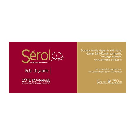 Domaine Sérol Côte Roannaise "Eclat de granite" rouge 2020 etiquette