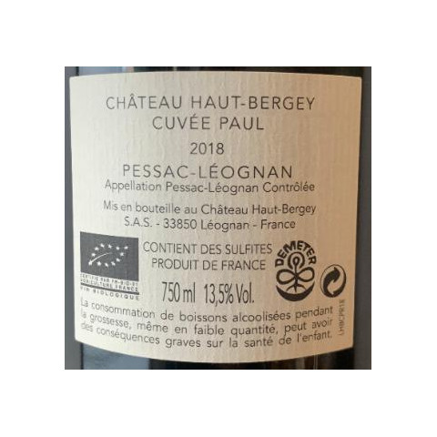 Chateau Haut-Bergey Pessac-Léognan "Cuvée Paul" red 2018