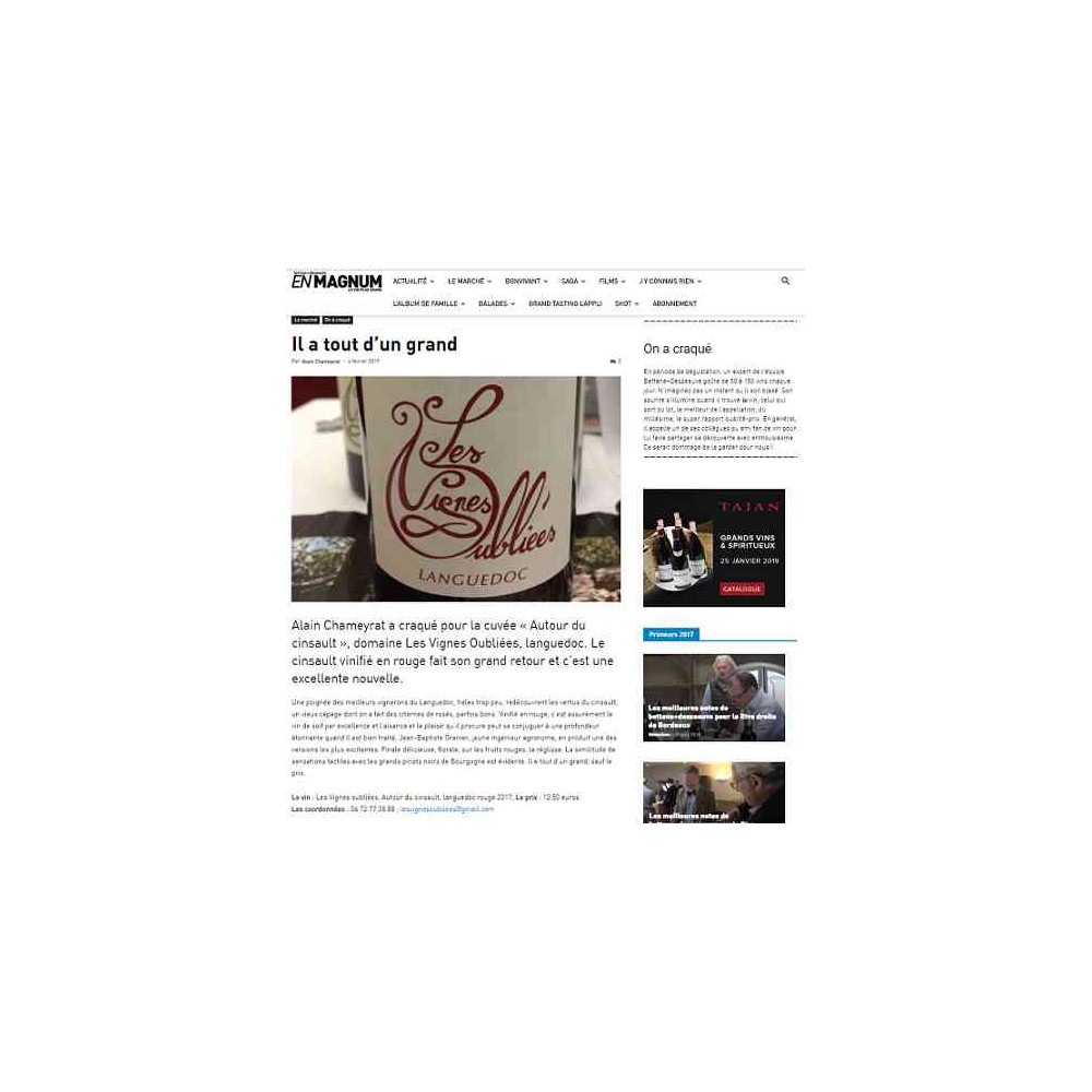 Les Vignes Oubliees "Autour du Cinsault" red 2019