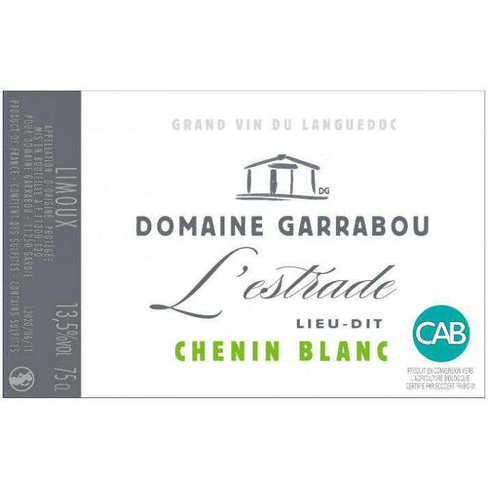 Domaine Garrabou "L'Estrade" (chenin) blanc sec 2019 etiquette