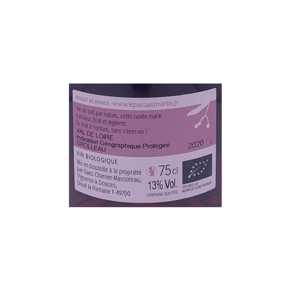 Domaine Le Pas Saint Martin "sous le tilleul" (grolleau) rouge 2020 contre etiquette