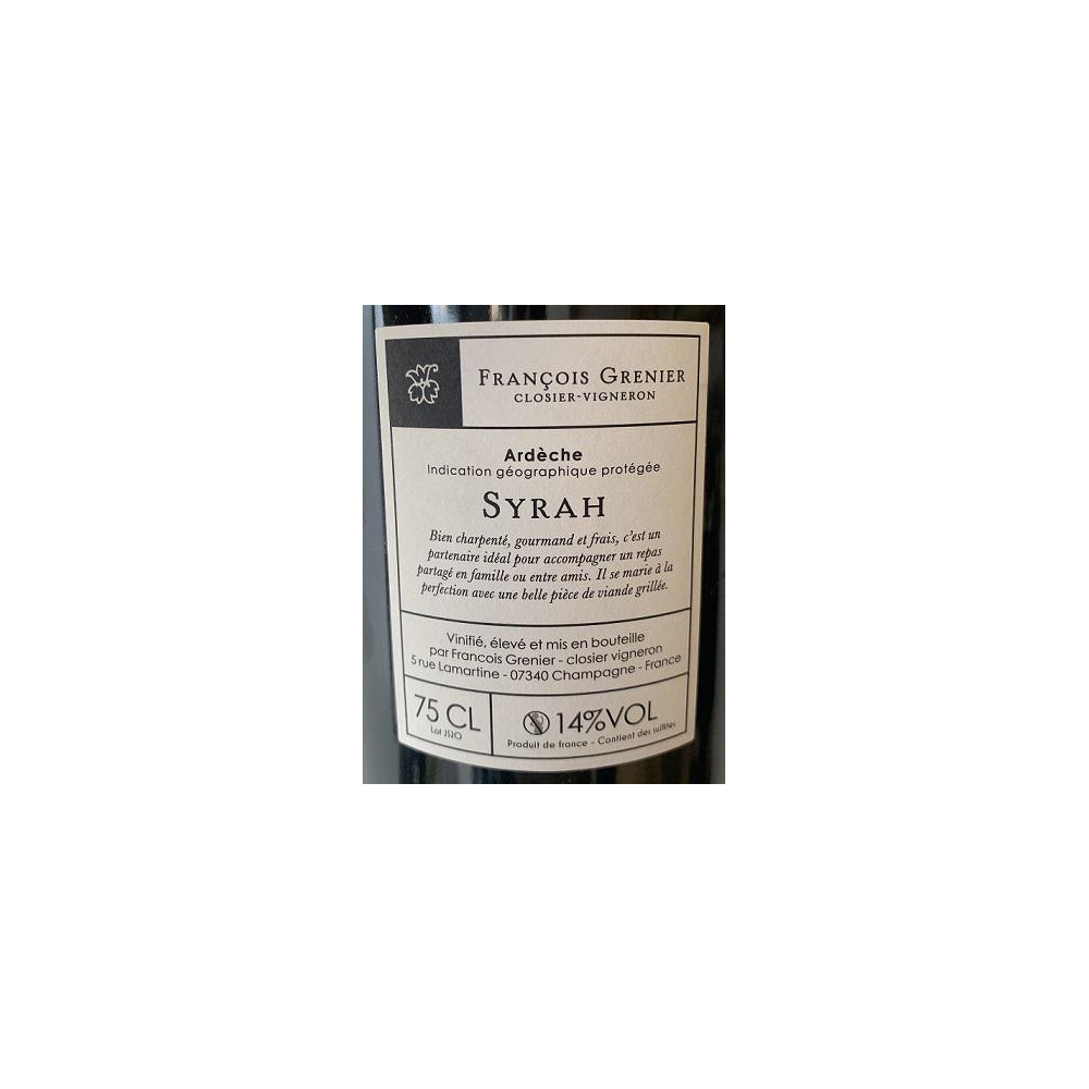 Domaine François Grenier Les Jardins (syrah) rouge 2020 contre etiquette