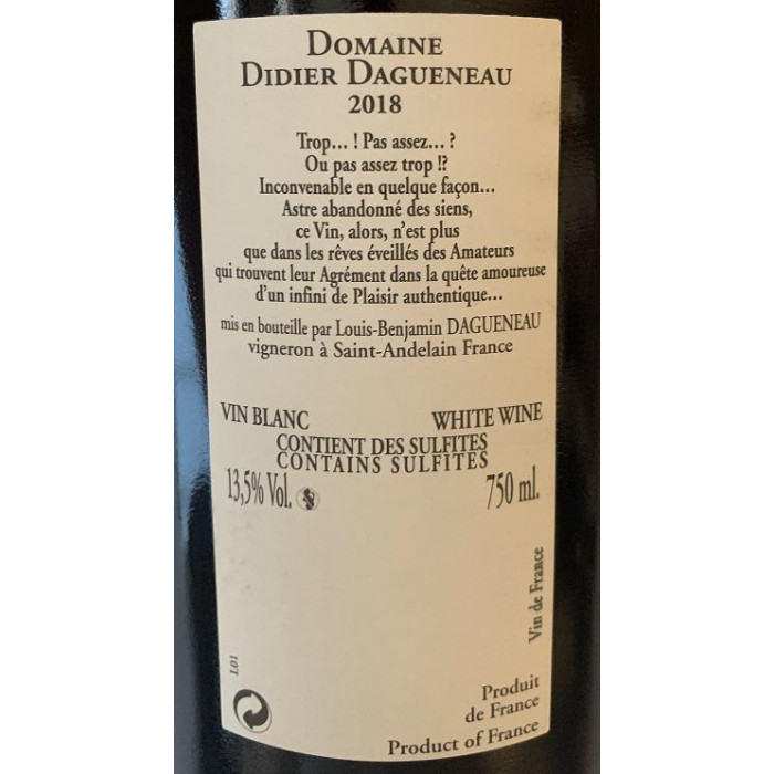 Domaine Didier Dagueneau "Buisson Renard" dry white 2018