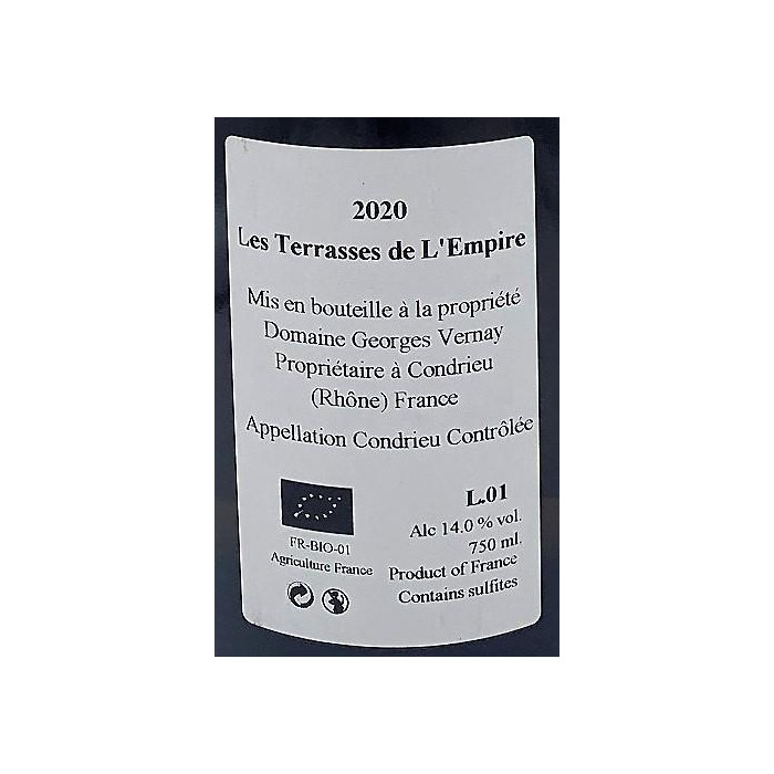 Domaine Georges Vernay Condrieu Les Terrasses de l'Empire blanc sec 2020 contre etiquette