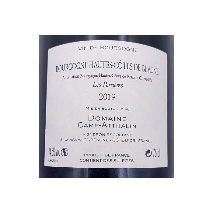 Domaine Camp-Atthalin Hautes Côtes de Beaune "Les Perrières" blanc sec 2019 contre etiquette