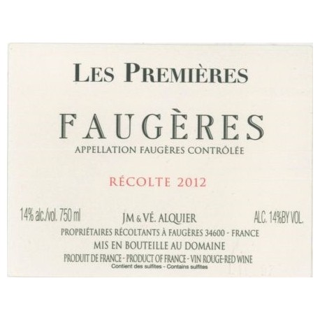 Domaine Jean-Michel Alquier Faugères "Les Premières" rouge 2012 (75 cl)