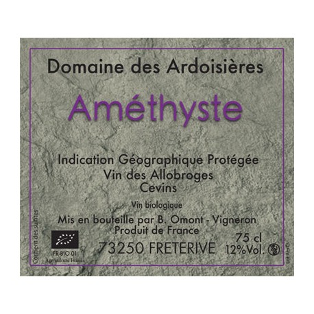 Domaine des Ardoisieres "Amethyste" rouge 2019 etiquette