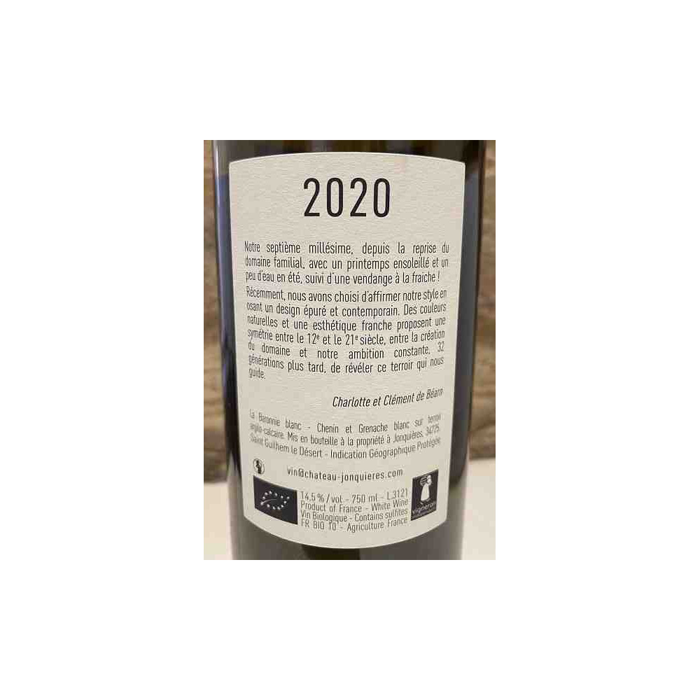 Château de Jonquières "La Baronnie" blanc sec 2020 Contre-étiquette