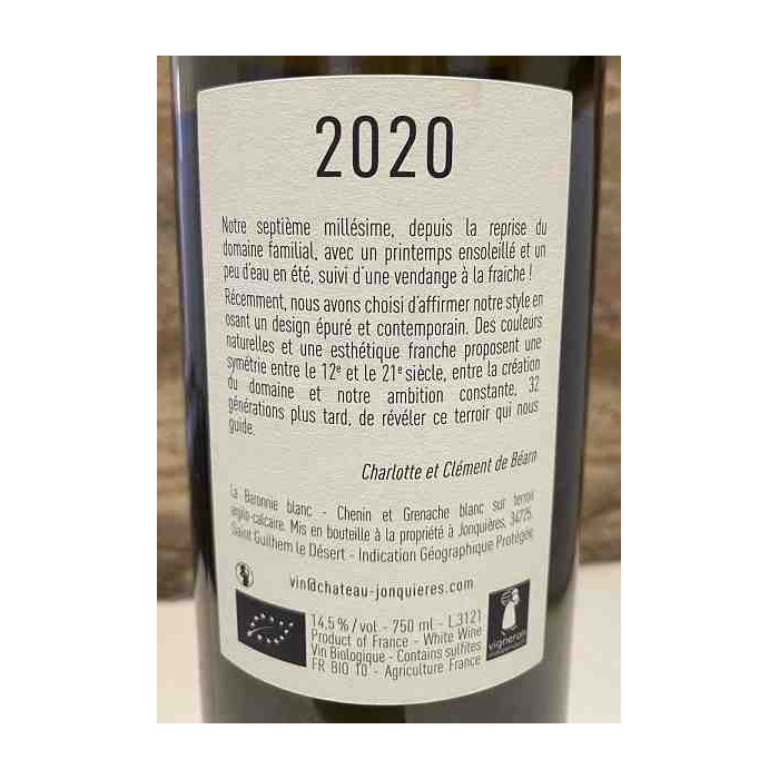 Château de Jonquières "La Baronnie" blanc sec 2020 Contre-étiquette