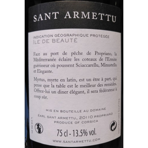 Domaine Sant Armettu Myrtus rouge 2019 bouteille