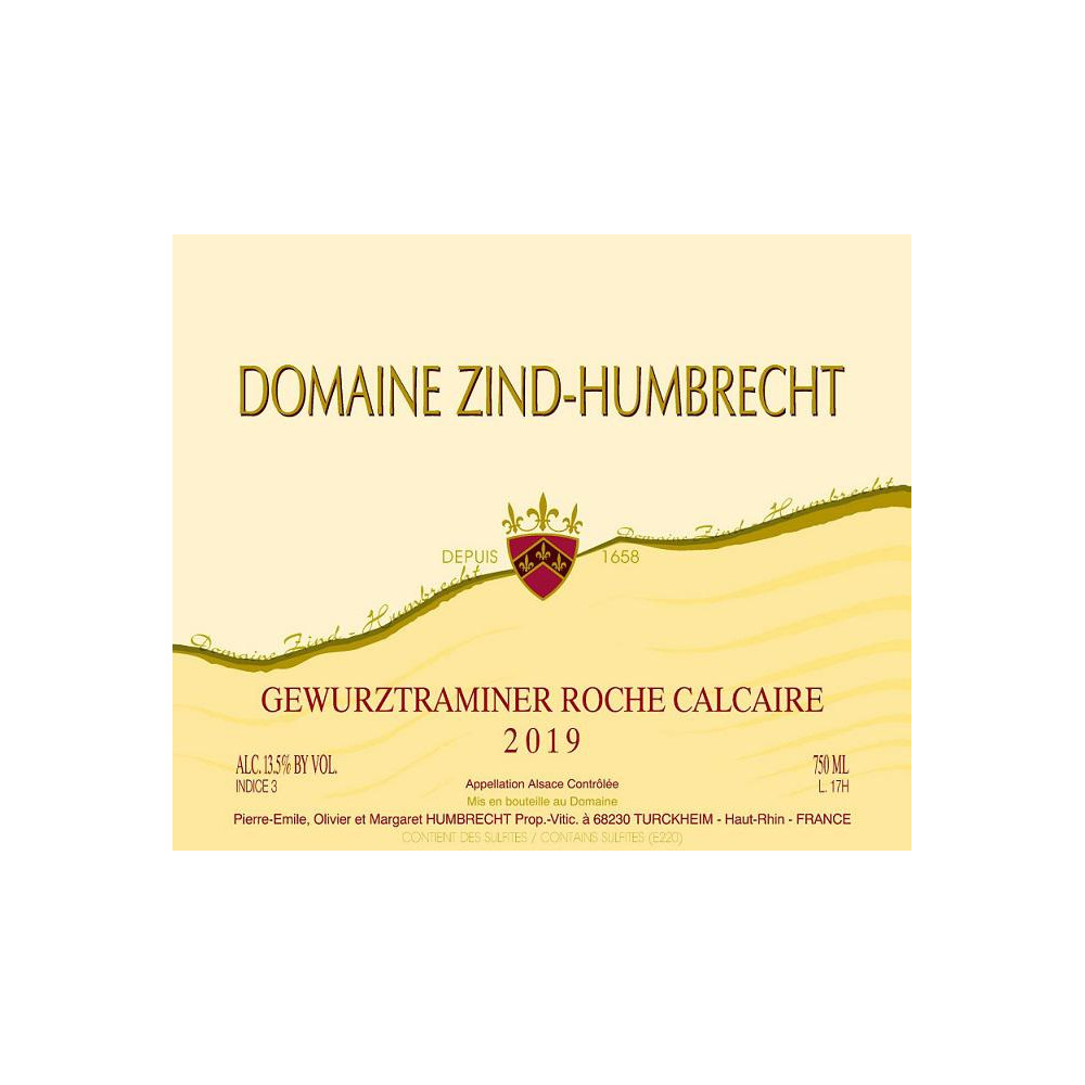 Domaine Zind-Humbrecht Gewurztraminer "Roche Calcaire" blanc demi-sec 2019 etiquette