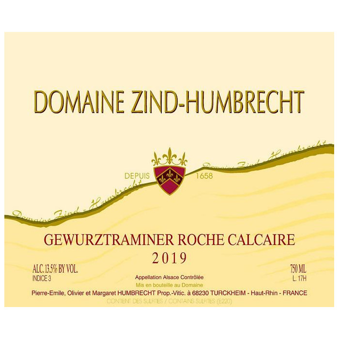 Domaine Zind-Humbrecht Gewurztraminer "Roche Calcaire" blanc demi-sec 2019 etiquette