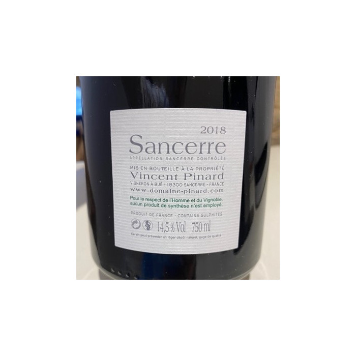 Vincent Pinard Sancerre Vendanges Entières 2018 contre étiquette