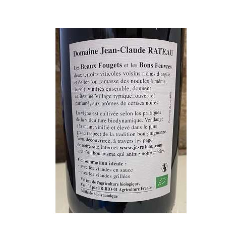 Jean-Claude Rateau Beaune "Les Beaux et Bons" rouge 2020 bouteille
