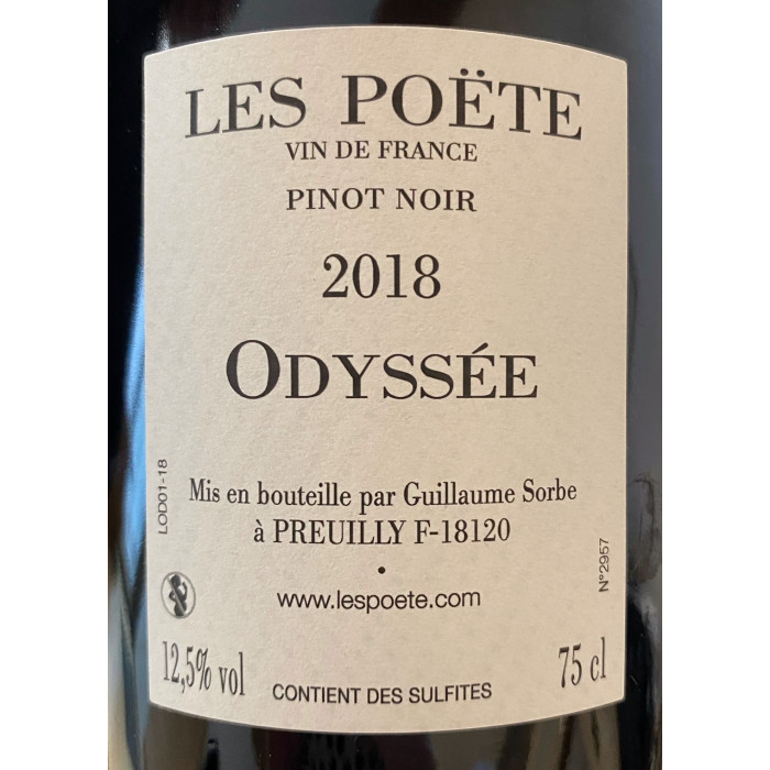 Domaine Les Poëte "Odyssée" (pinot noir) rouge 2018 - contre étiquette