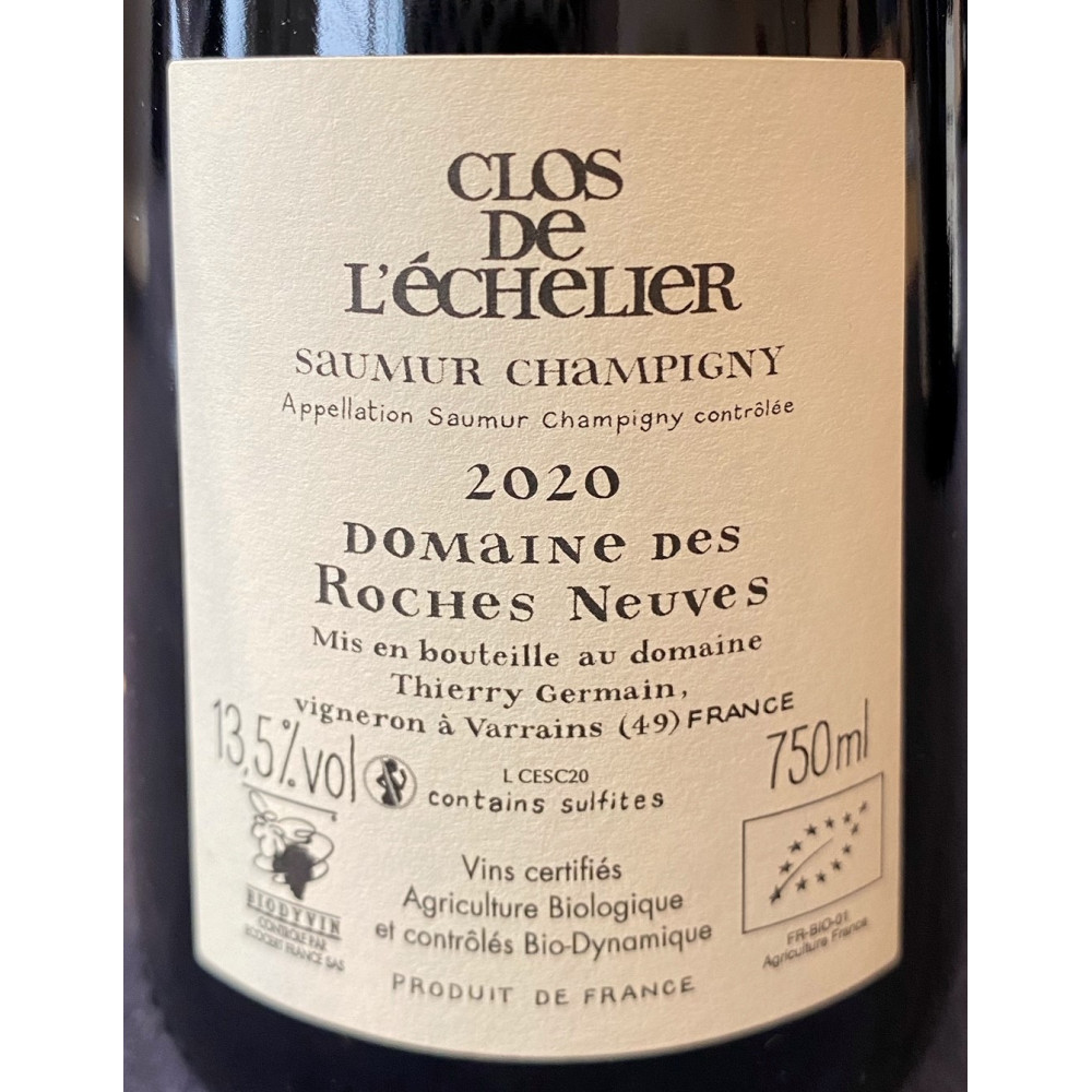 Domaine des Roches Neuves Clos de l'Echelier rouge 2020 contre étiquette