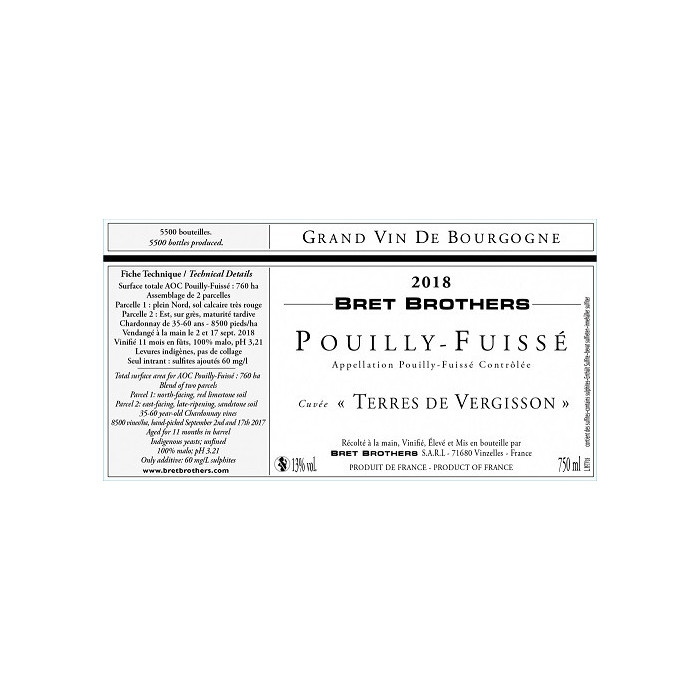 Bret Brothers Pouilly-Fuissé "Terres de Vergisson" blanc sec 2020 etiquette