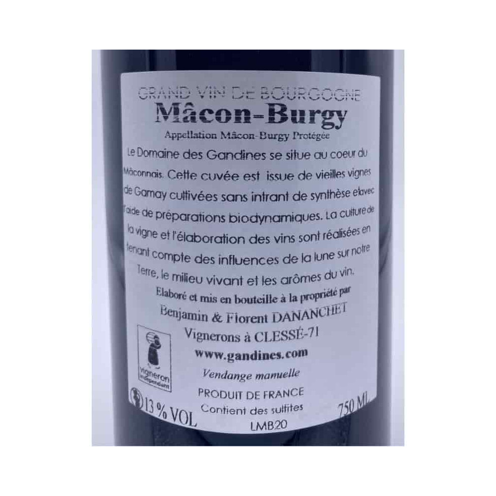 Domaine des Gandines Mâcon-Burgy rouge 2020 contre-etiquette