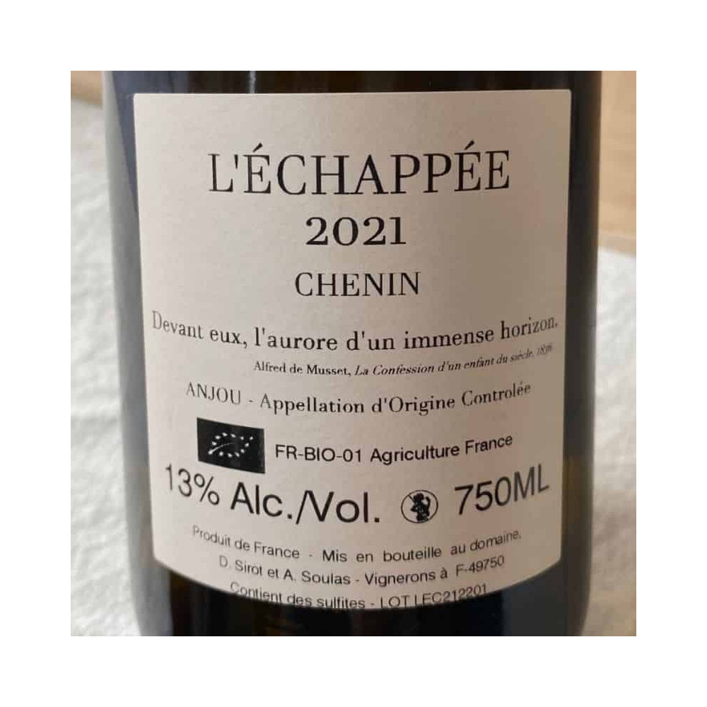 Le Fief Noir Anjou "L'échappée" (chenin) blanc sec 2021 contre-étiquette Le Fief Noir Anjou "L'échappée" (chenin) blanc sec 2021 contre-étiquette