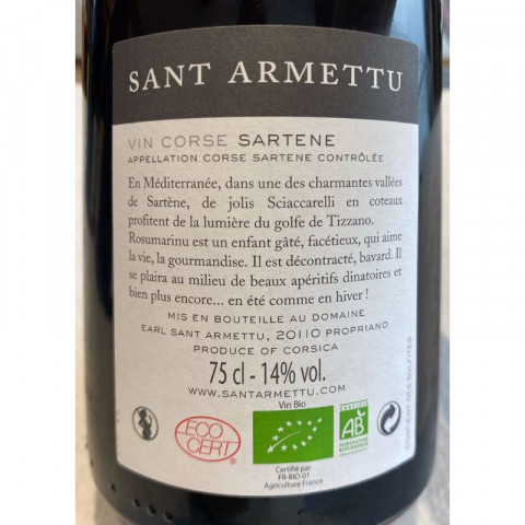 Domaine Sant Armettu Sartene Rosumarinu rouge 2021 bouteille