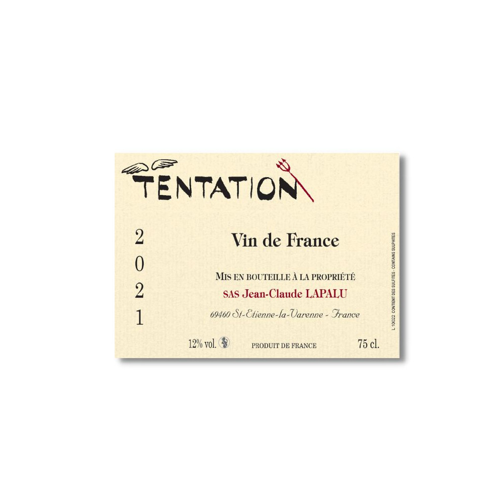 Domaine Jean-Claude Lapalu VdT "Tentation" rouge 2021 étiquette