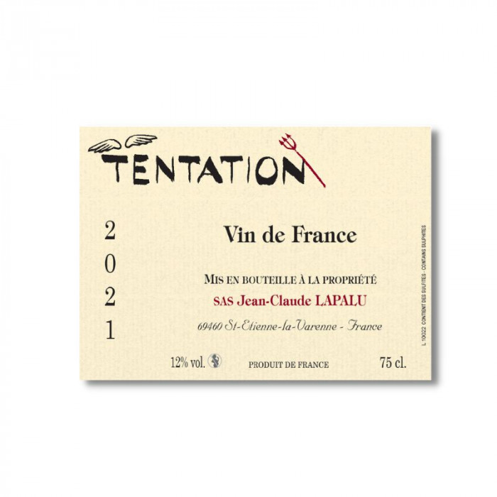 Domaine Jean-Claude Lapalu VdT "Tentation" rouge 2021 étiquette