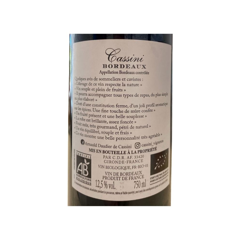 "Cassini" Bordeaux bio rouge 2020