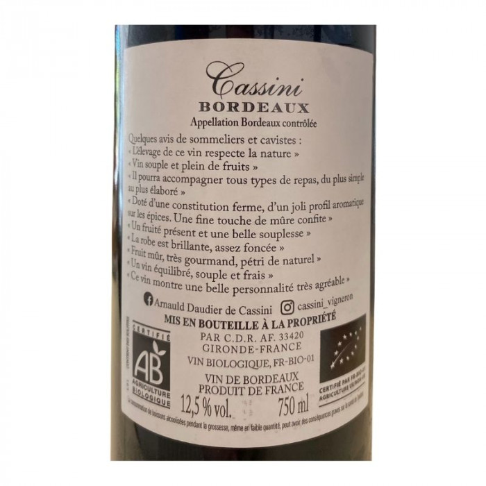 "Cassini" Bordeaux bio rouge 2020