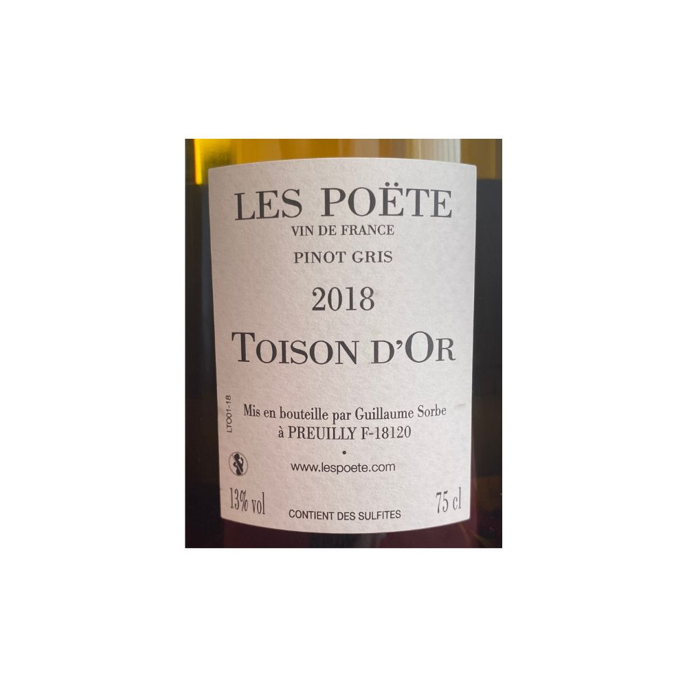 Domaine Les Poëte "Toison d'Or" (pinot gris) blanc sec 2018 contre étiquette