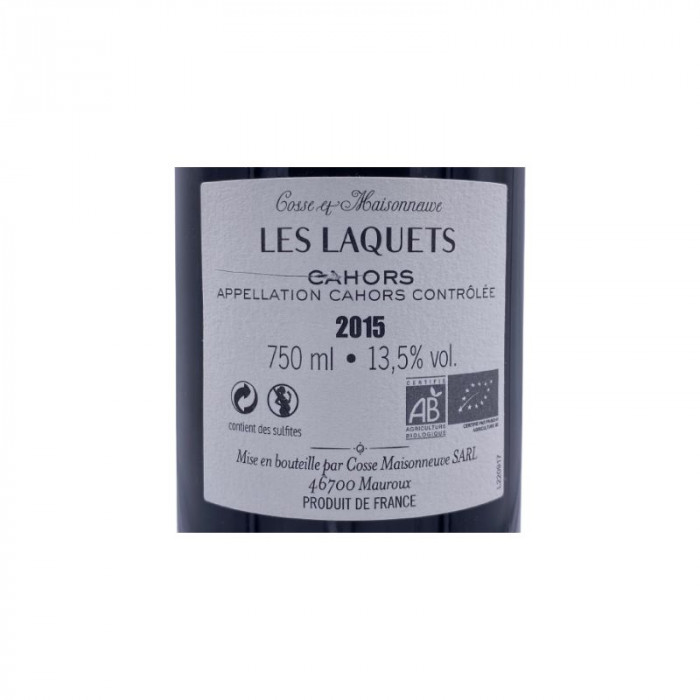 Domaine Cosse-Maisonneuve Cahors "Les Laquets" rouge 2015 contre etiquette