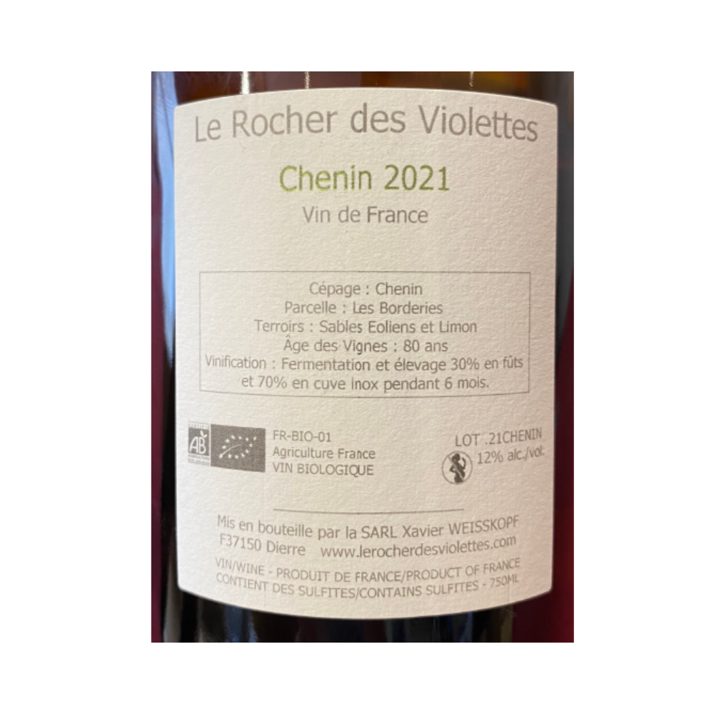 Le Rocher des Violettes "Chenin" blanc sec 2021 contre étiquette