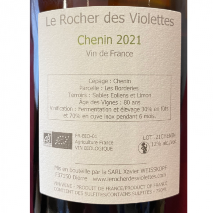 Le Rocher des Violettes "Chenin" blanc sec 2021 contre étiquette
