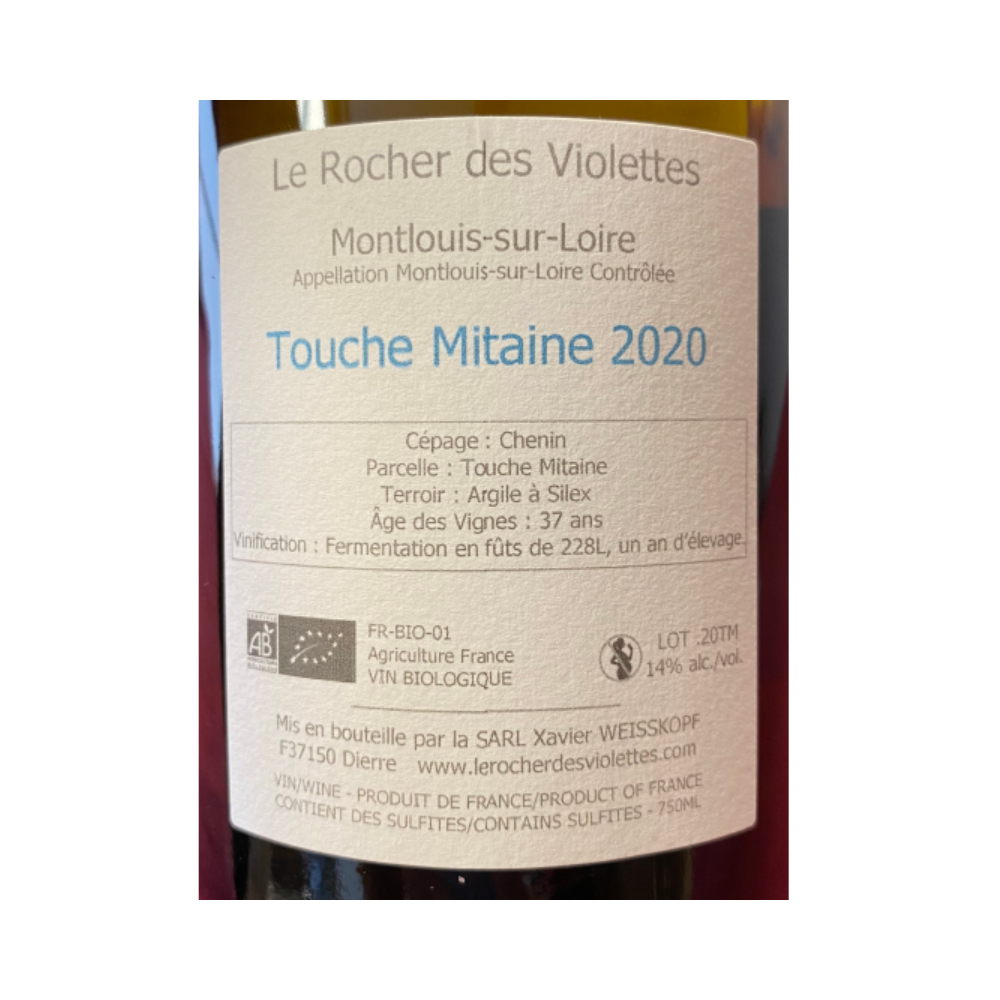 Le Rocher des Violettes Montlouis "Touche Mitaine" blanc sec 2020 contre étiquette