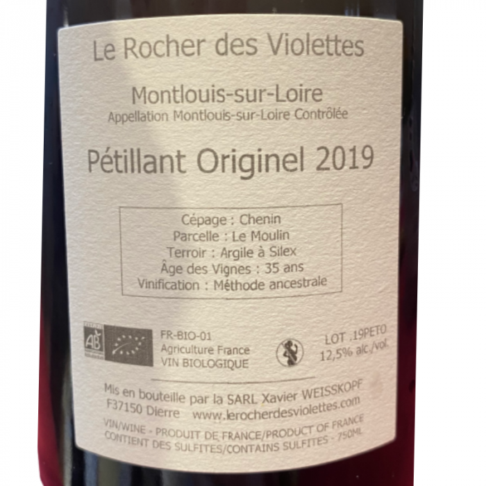 Le Rocher des Violettes Montlouis "Pétillant originel " 2019