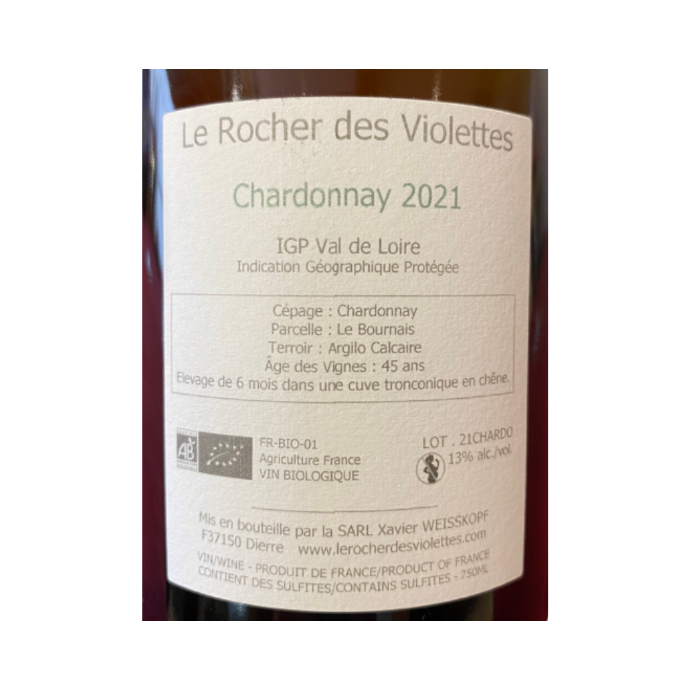 Le Rocher des Violettes "Chardonnay" blanc sec 2021 contre étiquette