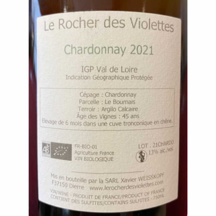 Le Rocher des Violettes "Chardonnay" blanc sec 2021 contre étiquette